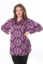 Kadın Büyük Beden Pembe Ön Düğmeli Saten Bluz 65N38017