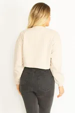 Women's Mink Coated Polar Fleece Fabric Embroidered Sweatshirt 65N35067