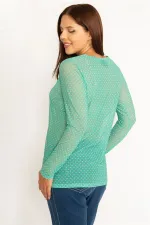 Kadın Yeşil Puan Desenli Tül Bluz 65N34576