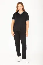 Kadın Büyük Beden Lacivert Ribanall Kısa Kollu Bluz Pantolon Eşofman Takım 65N36811