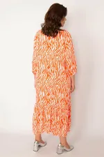 Kadın Fujya Dokuma Viskon Kumaş Ön Düğmeli Etek Ucu Katlı Elbise 65N33531