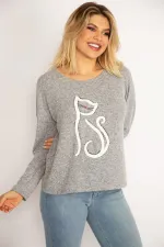Kadın Gri Ön Nakışlı Bluz 65N34847