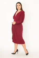 KADIN BORDO GÖĞÜS VE BEL DETAYLI ELBİSE
