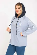 Kadın Mavi Sim Baskılı Kapşonlu Tunik 65N35300