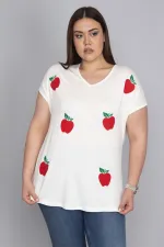 Kadın Kemik Baskılı V Yaka Düşük Kollu Bluz 65N27641