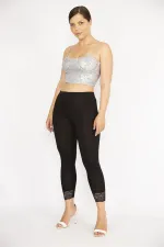 Kadın Siyah Büyük Beden Paça Dantelli Tayt