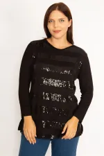 Kadın Siyah Önü Payet Detaylı Uzun Kollu Bluz 65N34724