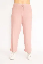 Kadın Bebe Mavisi Kendinden Çizgili Bel Bağcıklı Pantolon 65N35103