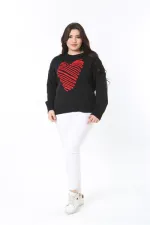 Kadın Büyük Beden Siyah Suzine Nakışlı Triko Kazak 65N38862