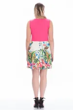 KADIN FUJYA VİSKON ETEĞİ ASTARLI DESENLİ ELBİSE