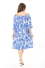 Kadın Mavi Yakası Lastik Detaylı Dokuma Viskon Kumaş Elbise 65N37864