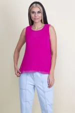 DIŞI ŞİFON İÇ VİSKON ASTARLI PİLİSELİ BLUZ