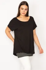 KADIN MAVİ İÇİ ÇİZGİLİ ATLETLİ DÜŞÜK KOLLU BLUZ