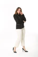 Kadın Büyük Beden Siyah Fermuar Detaylı Astarsız Ceket 65N37540