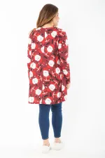 Kadın Büyük Beden Bordo Noel Desenli Tunik Elbise 65N37426
