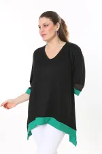 Kadın Büyük Beden Kemik Kol Ve Etek Ucu Tül Ve Garni Detaylı V Yakalı Arkası Uzun Tunik 65N37681