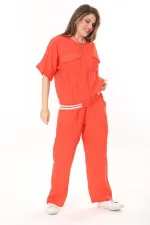 Kadın Büyük Beden Nar Ön Fermuarlı Ribanalı Tunik Ve Pantolon İkili Takım 65N37877