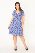 ROBE LILA À COUTURE CINTRÉE, COL EN V ET MANCHES COURTES POUR FEMME