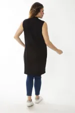 Kadın Büyük Beden Siyah Kaşkorse Kumaş Sıfır Yaka Yaka Kolsuz Uzun Bluz 65N37096