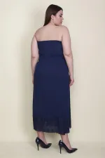 Kadın Lacivert Etek Ucu Dantel Göğüs Kısmı Gipe Lastikli Elbise 65N26128