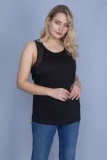 Kadın Siyah Kol Evi Tül Detaylı Spor Bluz 65N25824