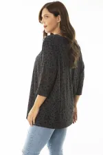 Kadın Büyük Beden Antrasit V Yakalı Kapri Kol Desenli Bluz 65N36959