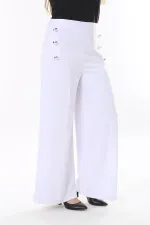 Kadın Büyük Beden Beyaz Süs Metal Düğmeli Cepsiz Pantolon 65N37817