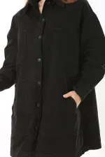 Kadın Büyük Beden Siyah 4 Cepli Rahat Kesim Uzun Kot Mont 65N37893