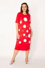 Kadın Kırmızı Ön Baskılı Viskon Elbise 65N33248