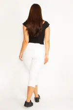 Kadın Beyaz Paçası Pis Dikişli 5 Cep Kot Kapri 65N34539