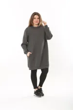 Kadın Büyük Beden Füme İçi Şardonlu 3 İplik Yan Cepli Uzun Sweatshirt 65N37494