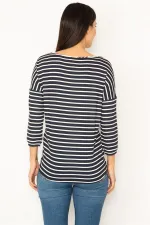 V-NECKED BLOUSE WITH STRIPED AND FLORAL PATTERNS
