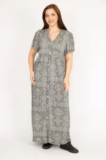 Kadın Siyah Büyük Beden Ön Boy Düğmeli Cepli Uzun Elbise