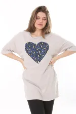 Kadın Büyük Beden Vizon Lak Baskılı Yan Yırtmaçlı Bluz 65N37801