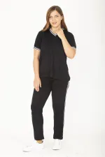 Kadın Büyük Beden Lacivert Ribanall Kısa Kollu Bluz Pantolon Eşofman Takım 65N36811