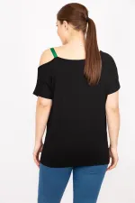 Kadın Siyah Büyük Beden Taş Ve Askı Detaylı Bluz