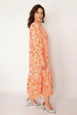 Kadın Fujya Dokuma Viskon Kumaş Ön Düğmeli Etek Ucu Katlı Elbise 65N33531