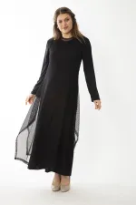 Kadın Büyük Beden Siyah Dışı File İç Elbiseli İkili Elbise 65N37033