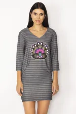 ROBE FEMME GRISE À POCHES ET MANCHES FAKIR À COL EN V