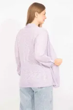 Kadın Lila Büyük Beden İkili Görünümlü Tek Parça Kol Detaylı Bluz 65N35575