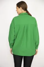 Kadın Büyük Beden Yeşil Ön Düğmeli Uzun Kollu Gömlek 65N37037