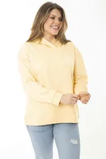 Kadın Büyük Beden Sarı Arka Ve Göğüs Baskılı İki İplik Kapşonlu Sweatshirt 65N37164