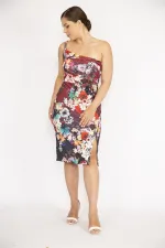 WOMEN'S COLORFUL ONE-SHOULDER STRAP FRONT SLITTLE DRESS