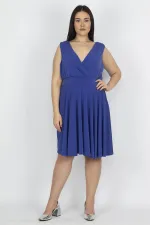 Kadın Saks Anvelop Yaka Arka Bel Lastik Detaylı  Elbise 65N29763