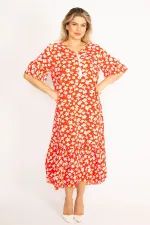 Kadın Kırmızı Dokuma Viskon Kumaş Volan Kollu Etek Ucu Katlı Elbise 65N34435