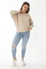 Kadın Büyük Beden Lila Yarasa Kol Kendinden Çizgili Yün Viskon Bluz 65N37007