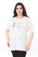 Kadın Büyük Beden Kemik Bisiklet Yakalı Kısa Kollu Bluz 65N38007