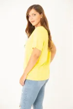 Kadın Büyük Beden Kemik Bisiklet Yakalı Kendinden Desenli Bluz 65N36933