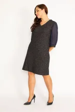 Kadın Gri Sim Detaylı Kolları Şifon Elbise 65N34746