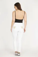 Kadın Kemik Büyük Beden Arka Cep Nakışlı Likralı 5 Cep Kot Pantolon